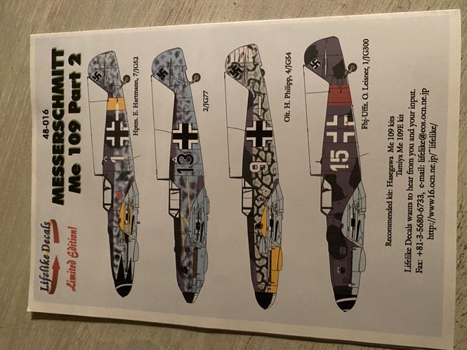 Main Image Me 109 Decals, Lifelike